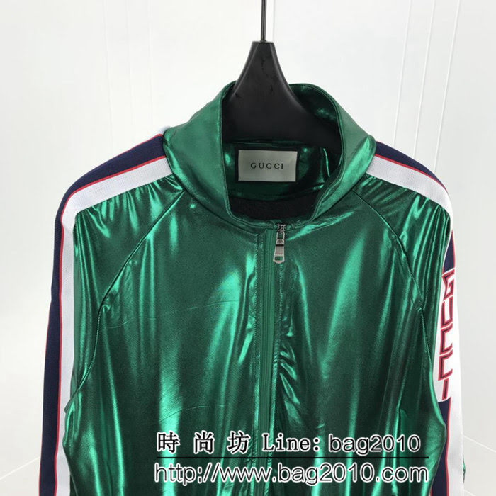GUCCI古馳 19ss春裝最新套裝 閃光綠色層壓針織面料 雙面燙金布 定制最新織帶 複合空氣層 男女同款 ydi2512